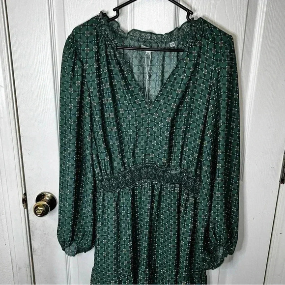 NWT MAX STUDIO Green Geo Print Flowy Midi Dress Extra Large Originally $175 - Picture 2 of 7